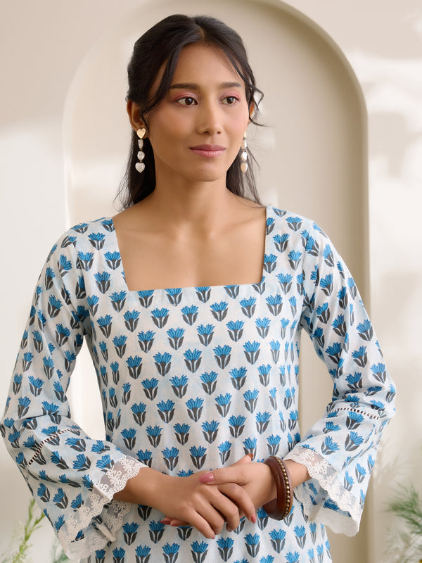 Khushal K Women Cotton Kurti With Farshi Salwar Set - Blue