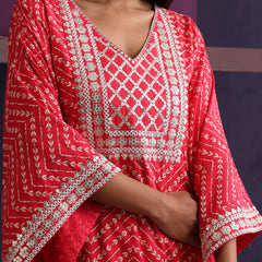 Khushal K Women Ethnic Motifs Printed Red Kaftan set