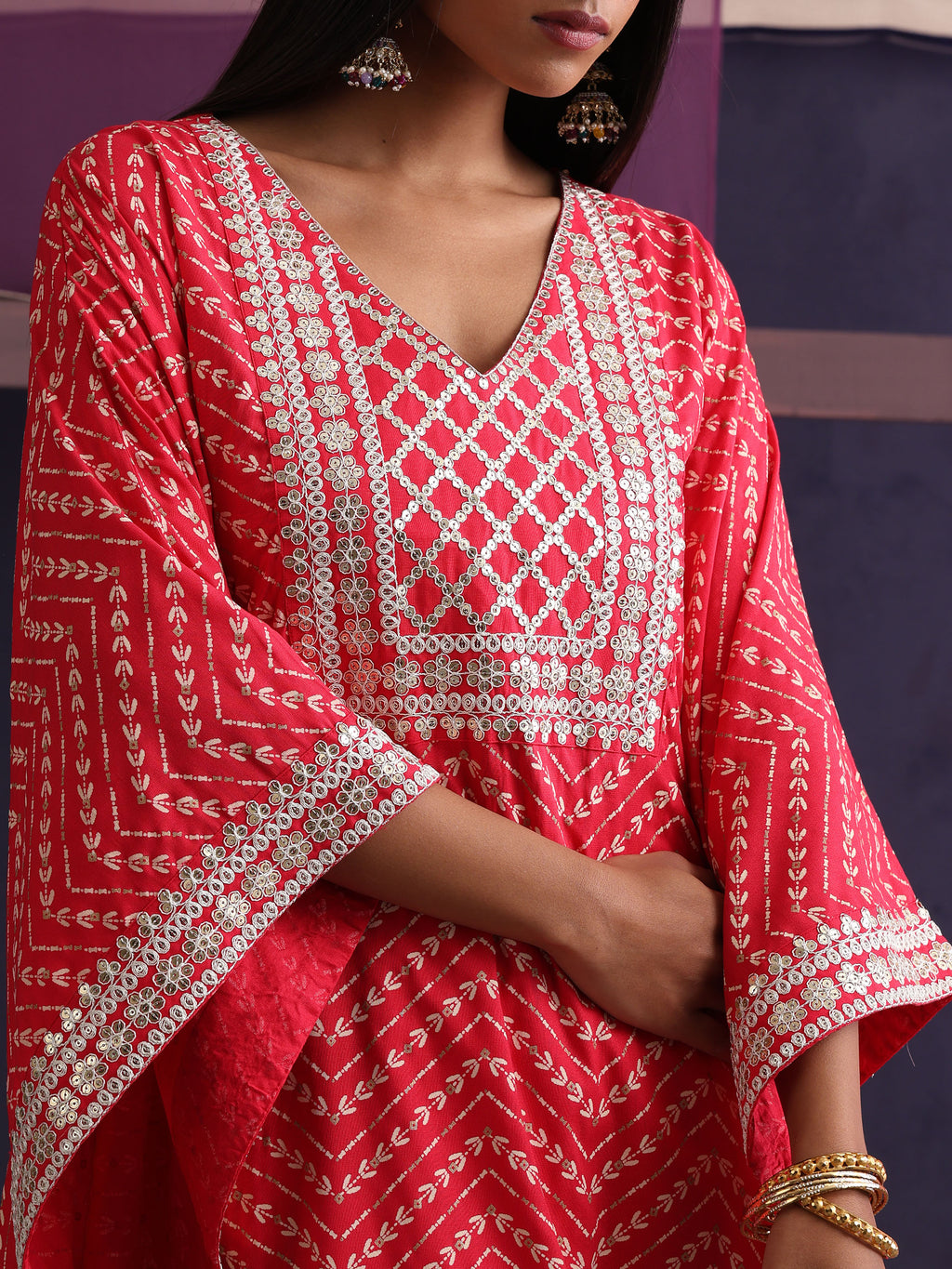 Khushal K Women Ethnic Motifs Printed Red Kaftan set