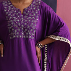 Khushal K Women Embroidered Round Neck Purple Kaftan set