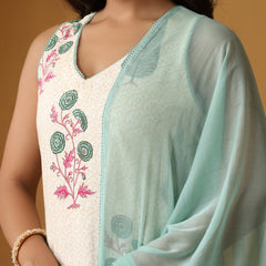 Khushal K Women Floral Printed Sleeveless Pure Cotton Kurta Set