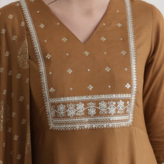 Khushal K Ethnic Motifs Brown  Anarkali Sequinned Kurta set