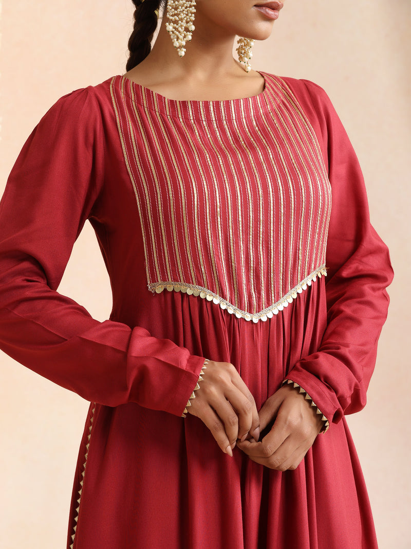 Ethnic Motifs Woven Design Thread Work A-Line Kurta With Palazzos