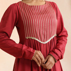 Ethnic Motifs Woven Design Thread Work A-Line Kurta With Palazzos