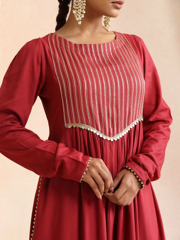 Ethnic Motifs Woven Design Thread Work A-Line Kurta With Palazzos