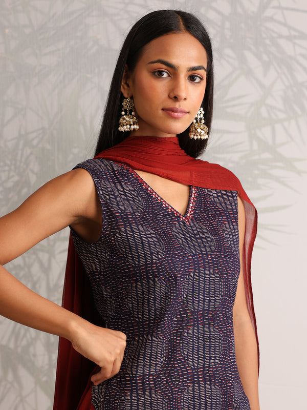 Khushal K Women Cotton kurti and Farshi Salwar with dupatta set - Blue