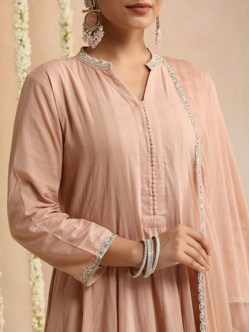 Khushal K Women Cotton Kurta and Palazzo With Dupatta Set - Peach