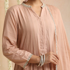 Khushal K Women Cotton Kurta and Palazzo With Dupatta Set - Peach