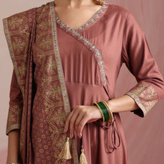 Women Ethnic Motifs Angrakha Thread Work Kurta with Trousers & With Dupatta