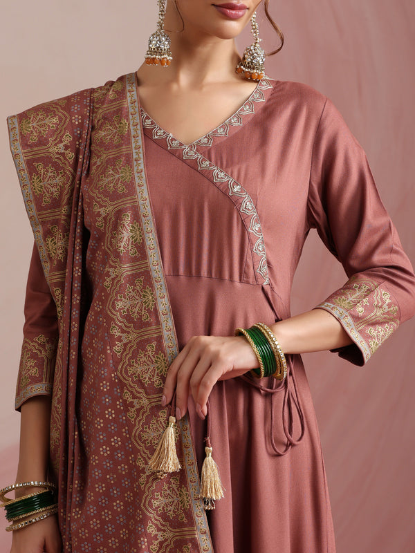 Women Ethnic Motifs Angrakha Thread Work Kurta with Trousers & With Dupatta