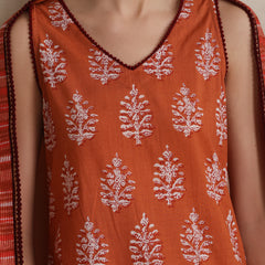 Floral Printed Pure Cotton Straight Kurta With Palazzo And Dupatta