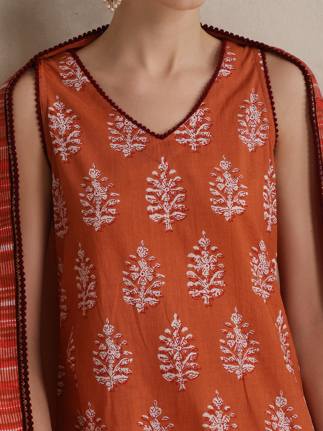 Floral Printed Pure Cotton Straight Kurta With Palazzo And Dupatta