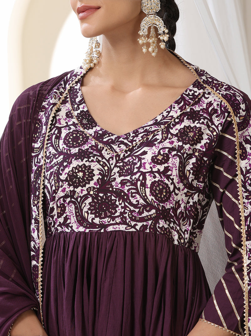 Khushal K Floral Printed Empire V Neck Gotta Patti Anarkali Kurta set