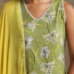 Floral Printed V-Neck Pure Cotton Straight Kurta With Palazzo & Dupatta