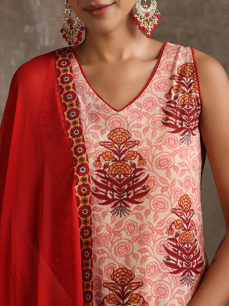Women Ethnic Motifs Printed Regular Pure Cotton Kurta Palazzos & With Dupatta