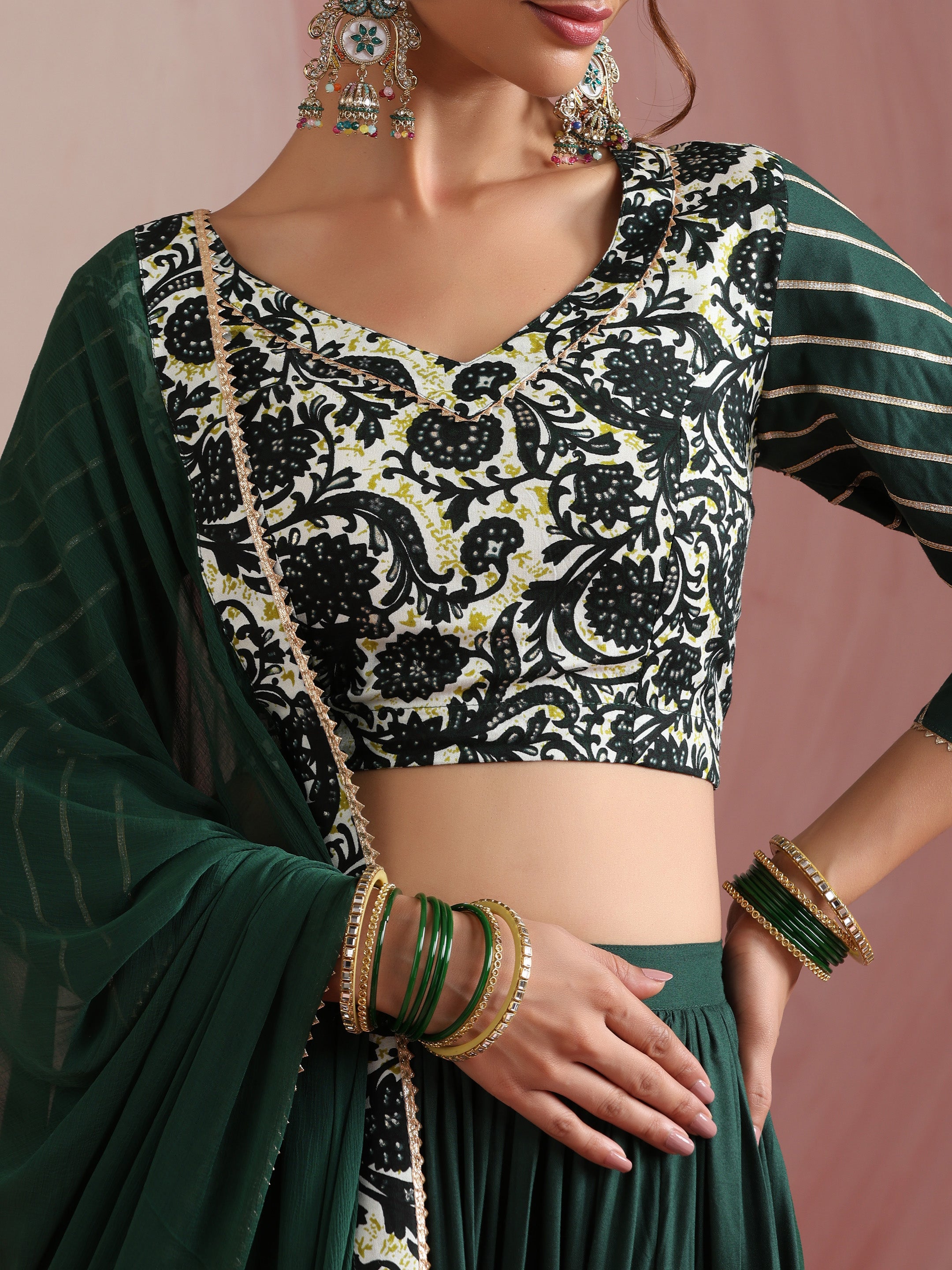 Embroidered Sequinned Ready To Wear Lehenga & Blouse With Dupatta