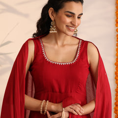 Khushal K Women Cotton Kurta and Palazzo With Dupatta Set - Maroon