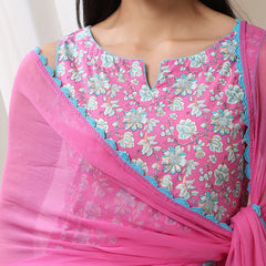 Khushal K Floral Printed Notch Neck Cotton Straight Kurta set