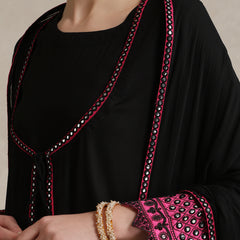 Geometric Embellished Mirror Work A-Line Kurta With Sharara & Dupatta