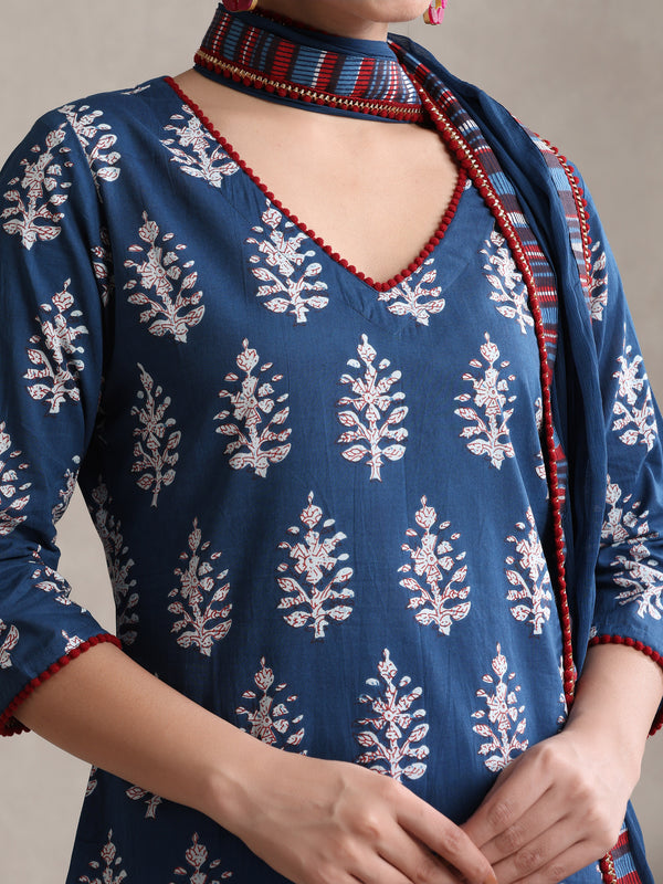 Women Floral Printed Regular Pure Cotton Kurta with Palazzos & With Dupatta