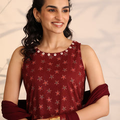 Khushal K Women Cotton kurta and palazzo with dupatta set - Maroon