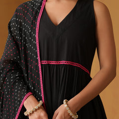 Khushal K Women Cotton Kurta and Palazzo With Dupatta Set - Black