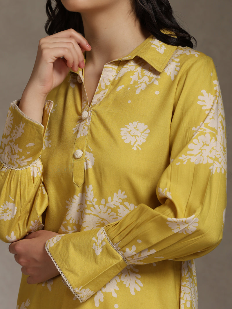 Floral Printed Mauve Co-ord Set with Flared Sleeves