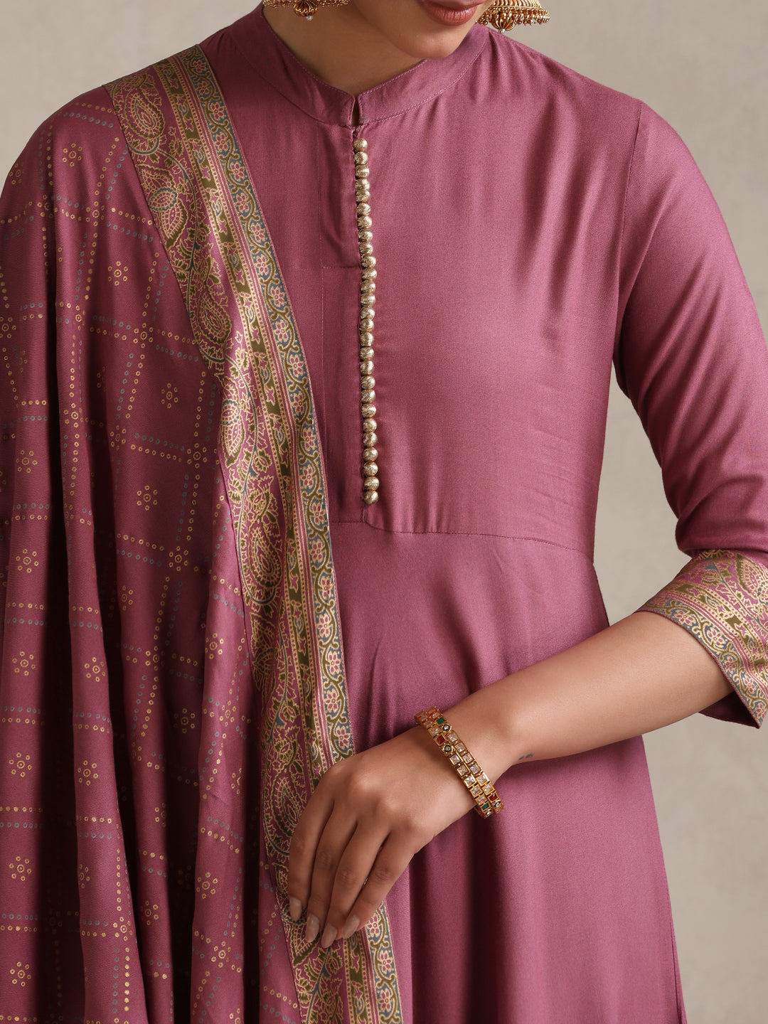 Pink printed Kurta with Palazzos with dupatta