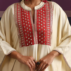 Khushal K Women Embroidered mirror work Cream Kaftan set
