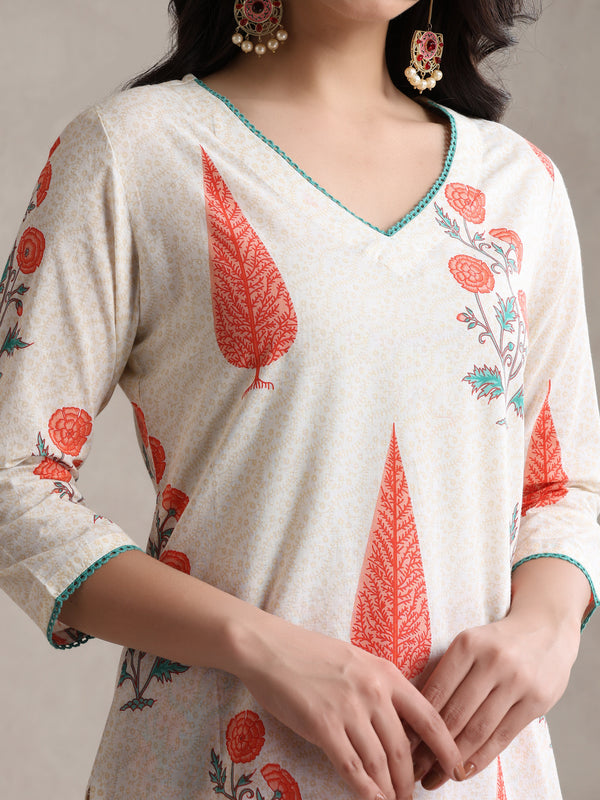 Printed Cotton V-Neck Tunic With Palazzo Co-Ords