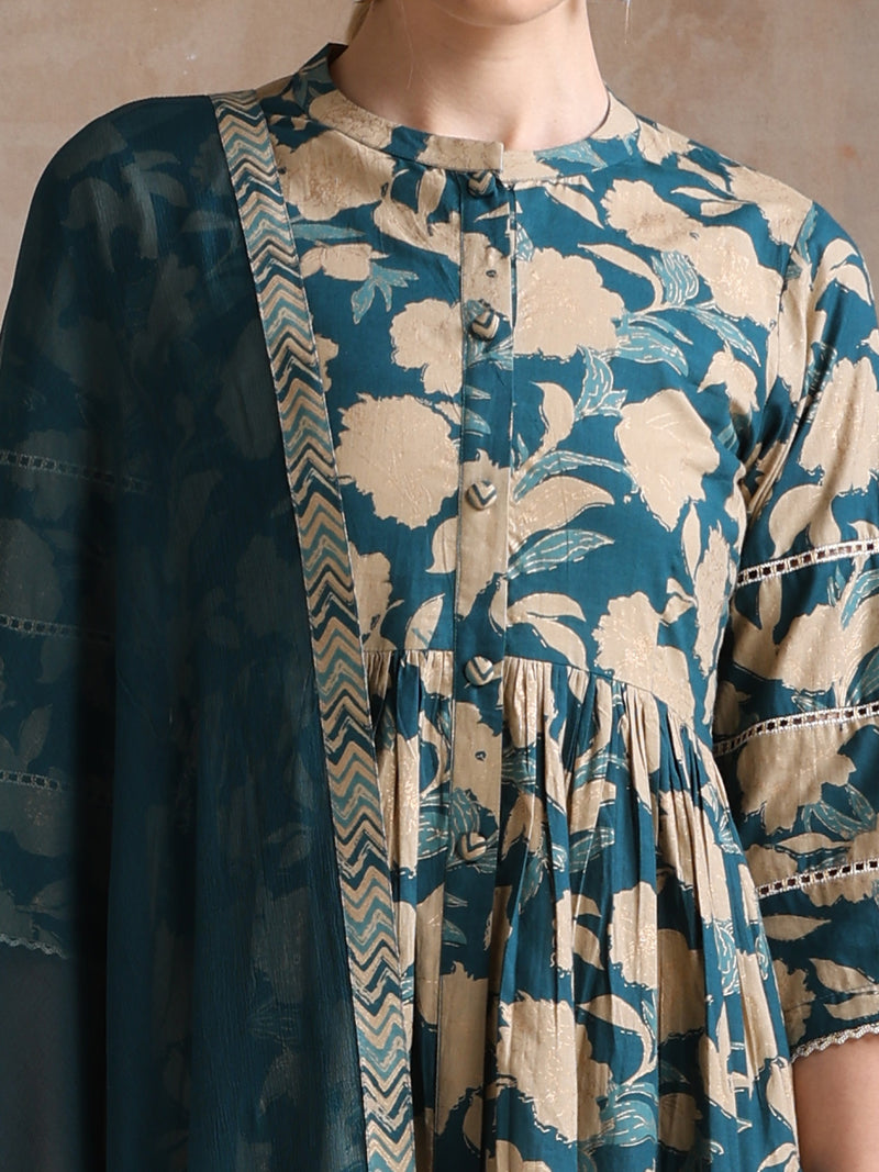 Women Floral Printed Regular Pure Cotton Kurta with Palazzos & With Dupatta