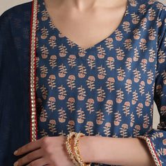 Floral Printed V-Neck Pure Cotton Kurta With Palazzos And Dupatta