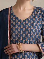 Floral Printed V-Neck Pure Cotton Kurta With Palazzos And Dupatta