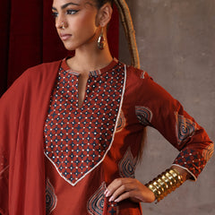 Khushal K Women Cotton kurta and palazzo with dupatta set - Rust