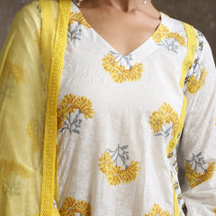 Floral Printed Pure Cotton Straight Kurta With Palazzos And Dupatta