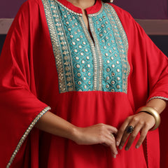 Khushal K Women Embroidered mirror work Red Kaftan set