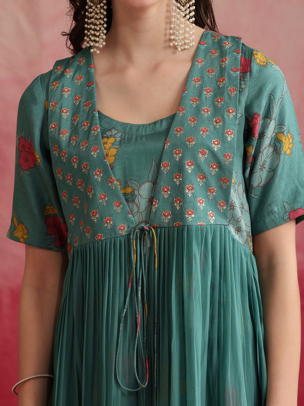 Floral Printed Layered Cord Set With Jacket