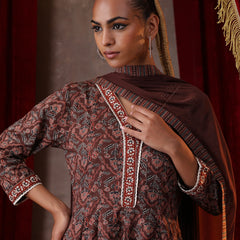 Khushal K Women Cotton kurta and palazzo with dupatta set - Brown