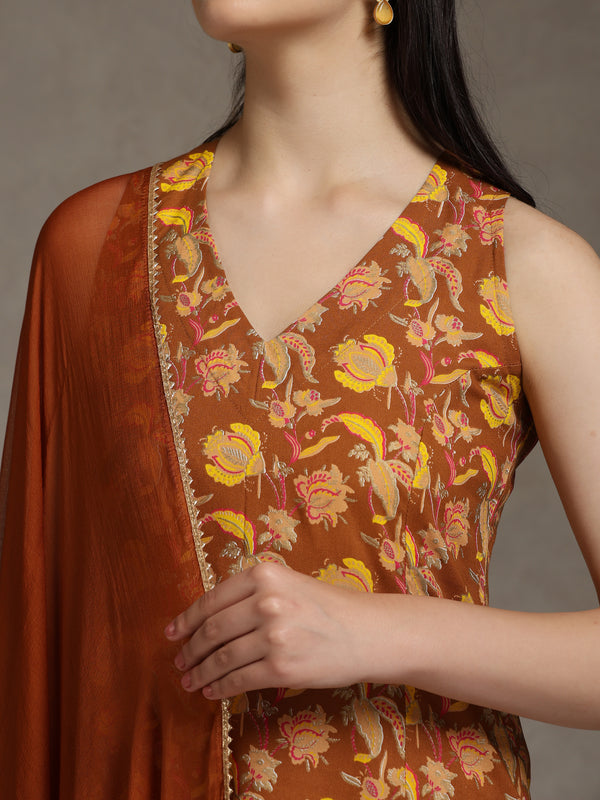 Khushal K Women Floral Printed Sleeveless Pure Cotton Kurta Set