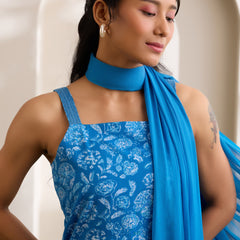 Khushal K Women Cotton Kurta And Palazzo With Dupatta Set - Blue
