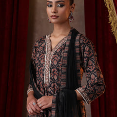 Khushal K Women Cotton kurta and palazzo with dupatta set - Black