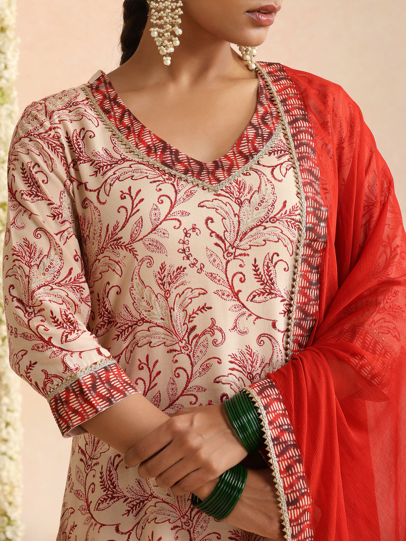 Ethnic Motifs Printed Round Neck Gotta Patti Kurta With Trousers & Dupatta