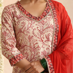 Ethnic Motifs Printed Round Neck Gotta Patti Kurta With Trousers & Dupatta