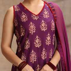 Women Ethnic Motifs Printed Regular Pure Cotton Kurta with Trousers & Dupatta