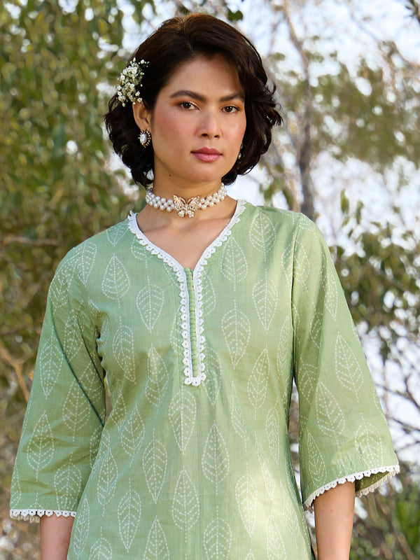 Khushal K Women Printed Regular Pure Cotton green Kurta & Farsi Salwar