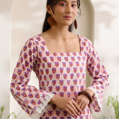 Khushal K Women Cotton Kurti With Farshi Salwar Set - Peach