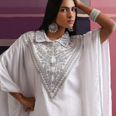 Khushal K Women Embroidered Collar White Kaftan set