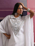Khushal K Women Embroidered Collar White Kaftan set
