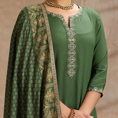 Ethnic Motifs Embroidered V-Neck Thread Work Kurta With Trousers & Dupatta