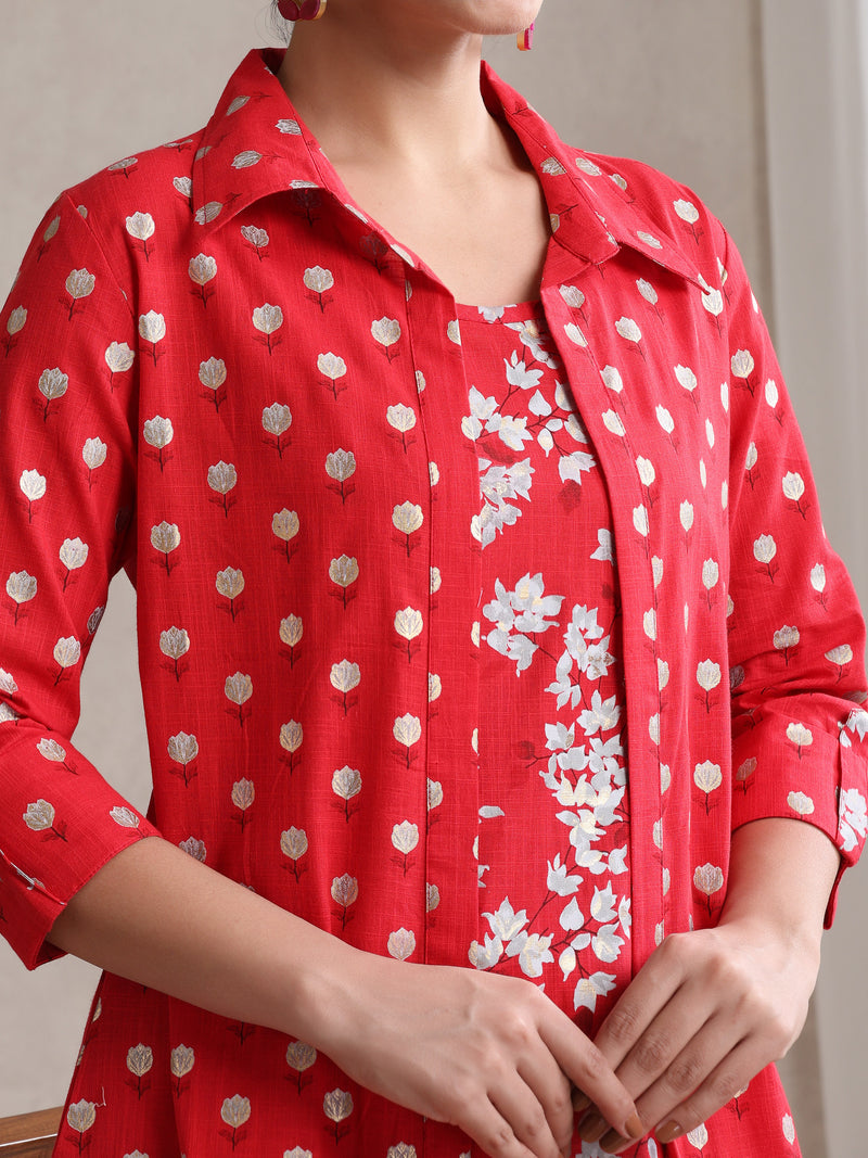 Red Floral & Polka Fusion Cotton Cord Set